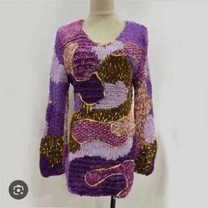Purple Multicolor Knit Sweater Dress